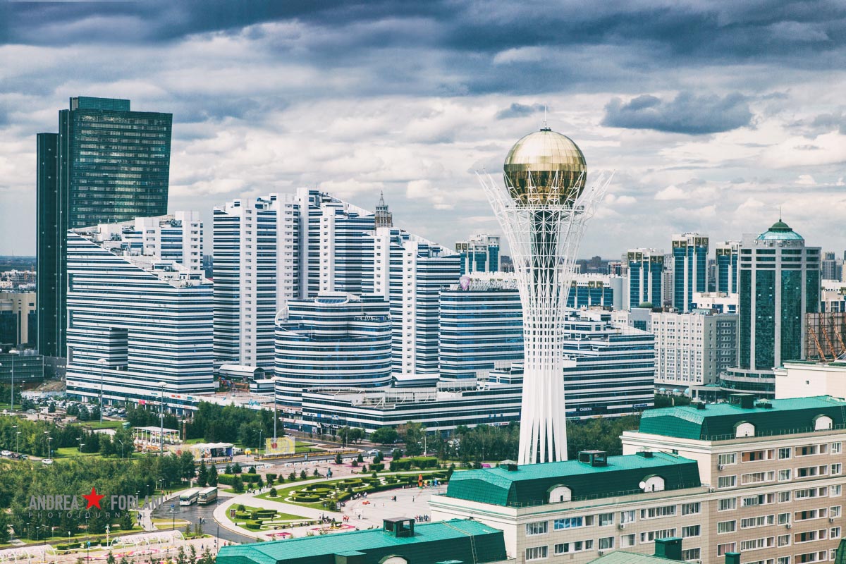 Astana skyline with bayterek tower